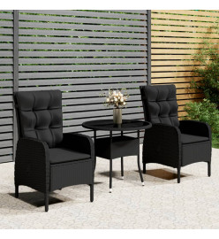 Mobilier de bistro de jardin 3 pcs Résine tressée Noir