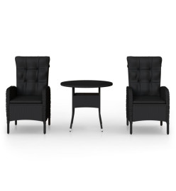 Mobilier de bistro de jardin 3 pcs Résine tressée Noir