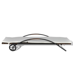 Chaise longue avec coussin et roues Résine tressée Marron
