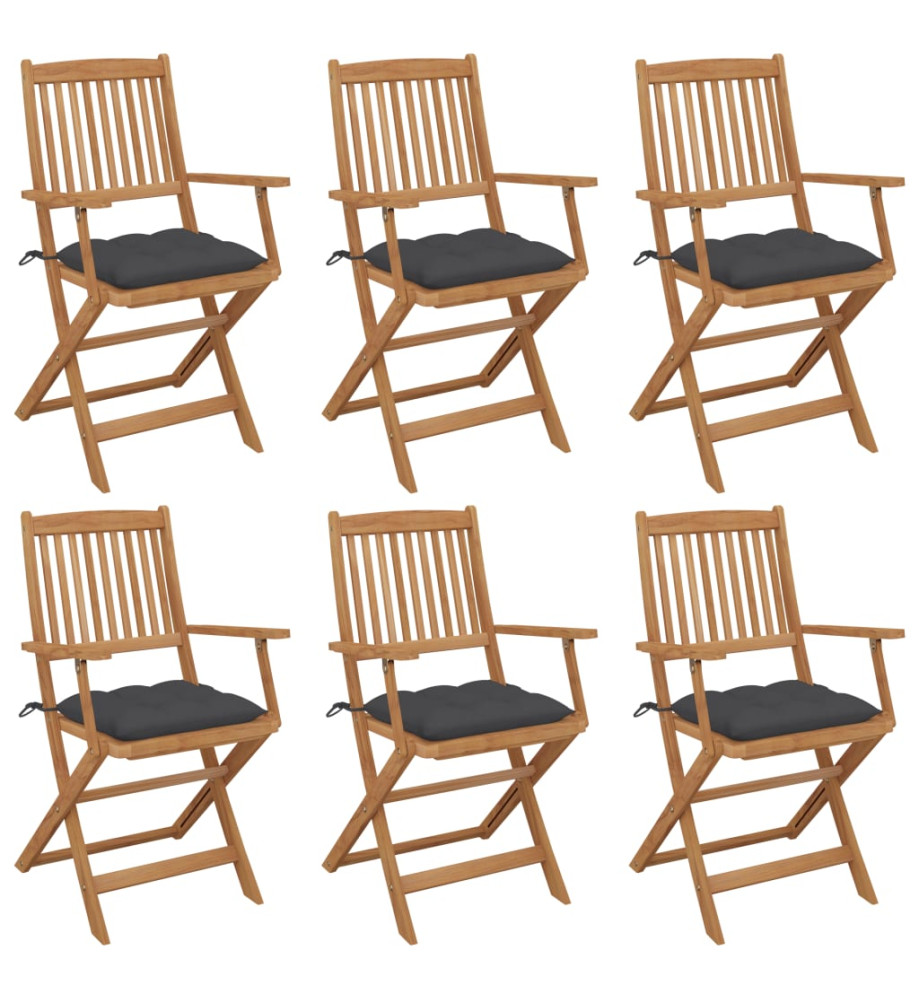 Chaises pliables de jardin 6 pcs avec coussins Bois d'acacia Chaises pliables de jardin 6 pcs avec coussins Bois d'acacia