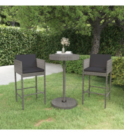 Ensemble de bar de jardin 3 pcs et coussins Résine tressée Gris