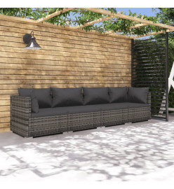 Salon de jardin 4 pcs avec coussins résine tressée gris