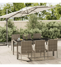 Mobilier à dîner de jardin et coussins 7 pcs gris rotin