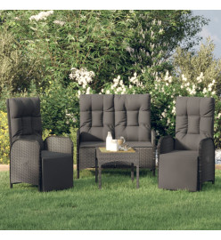 Ensemble de salle à manger de jardin avec coussins 3 pcs Noir