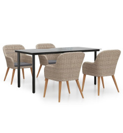 Mobilier de salle à manger de jardin et coussins 5 pcs Marron