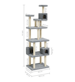 Arbre à chat avec griffoirs en sisal Gris clair 188 cm