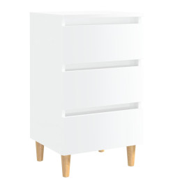 Tables de chevet pieds en bois 2 pcs Blanc brillant 40x35x69 cm