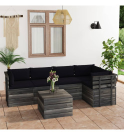 Salon palette de jardin 6 pcs avec coussins Bois de pin massif