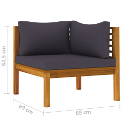 Ensemble de canapés 2pcs avec coussins gris foncé Acacia solide
