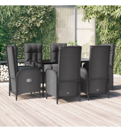 Ensemble à dîner de jardin et coussins 7pcs Noir Résine tressée