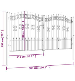 Portail et sommet de lance Noir 305x198 cm Acier enduit poudre