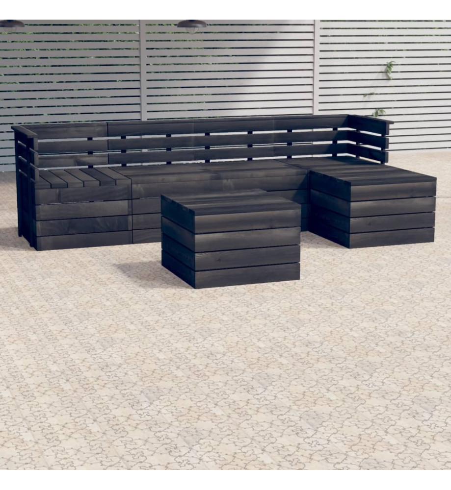 Salon palette de jardin 6 pcs Bois de pin massif Gris foncé Salon palette de jardin 6 pcs Bois de pin massif Gris foncé