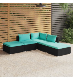 Salon de jardin 5 pcs avec coussins Résine tressée Noir