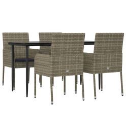 Mobilier à dîner de jardin et coussins 5 pcs noir et gris