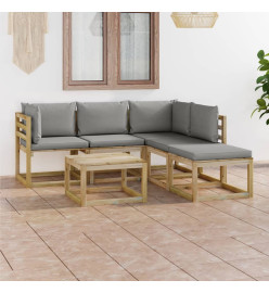 Salon de jardin 6 pcs avec coussins gris