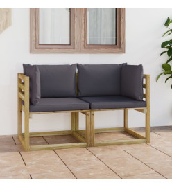Canapés d'angle de jardin 2pcs et coussins Pin imprégné de vert