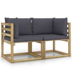 Canapés d'angle de jardin 2pcs et coussins Pin imprégné de vert