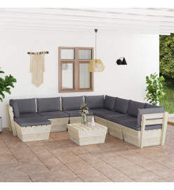 Salon de jardin palette 9 pcs avec coussins Épicéa imprégné