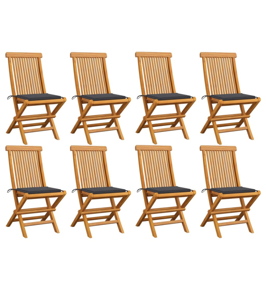 Chaises de jardin avec coussins anthracite 8 pcs Teck massif Chaises de jardin avec coussins anthracite 8 pcs Teck massif