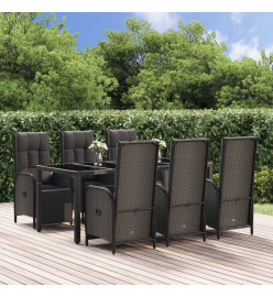 Ensemble à dîner de jardin et coussins 7pcs Noir Résine tressée