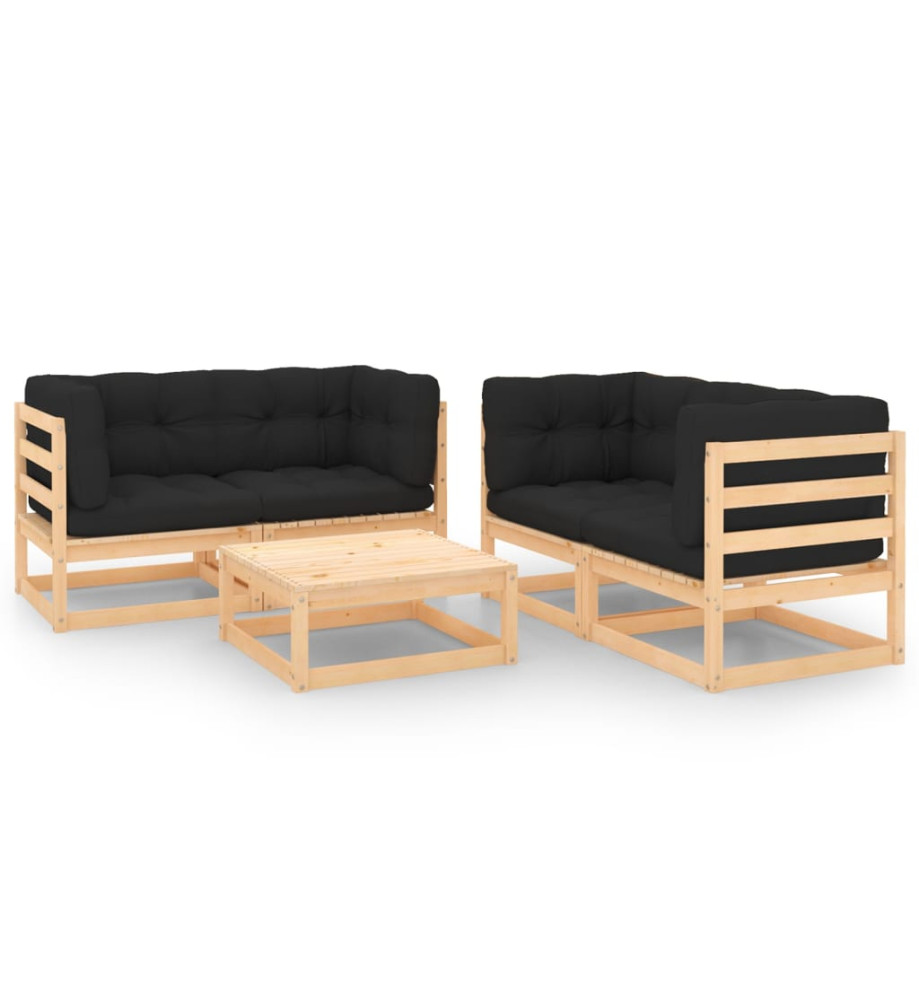 Salon de jardin 5 pcs avec coussins Bois de pin massif Salon de jardin 5 pcs avec coussins Bois de pin massif