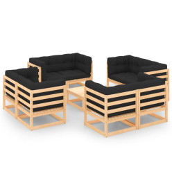 Salon de jardin 9 pcs avec coussins Bois de pin massif