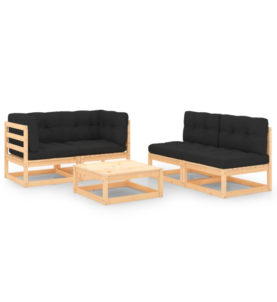 Salon de jardin 5 pcs avec coussins Bois de pin massif Salon de jardin 5 pcs avec coussins Bois de pin massif
