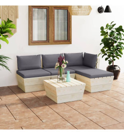 Salon de jardin palette 5 pcs avec coussins Épicéa imprégné