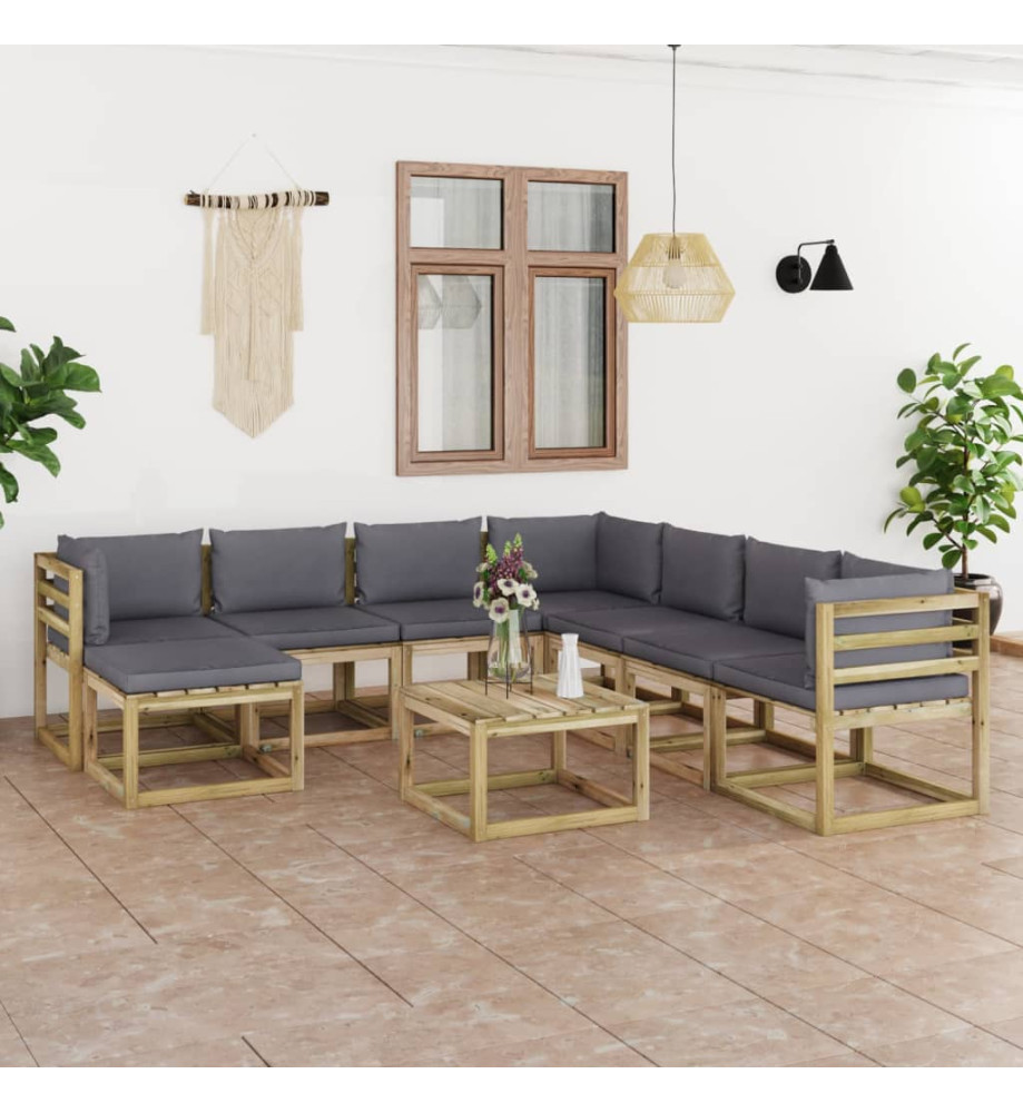 Salon de jardin 9 pcs avec coussins bois de pin imprégné Salon de jardin 9 pcs avec coussins bois de pin imprégné