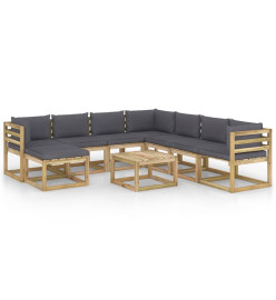 Salon de jardin 9 pcs avec coussins bois de pin imprégné
