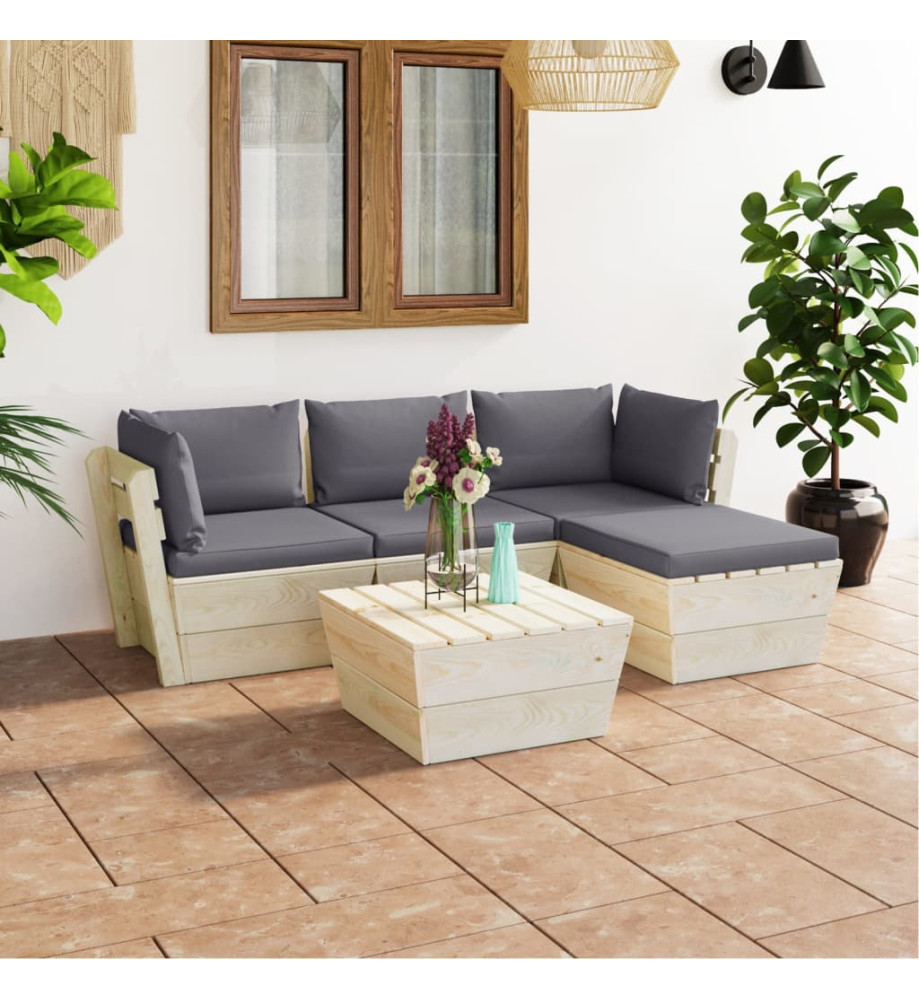 Salon de jardin palette 5 pcs avec coussins Épicéa imprégné Salon de jardin palette 5 pcs avec coussins Épicéa imprégné