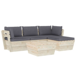 Salon de jardin palette 5 pcs avec coussins Épicéa imprégné