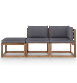 Salon palette de jardin 3 pcs et coussins Bois de pin imprégné