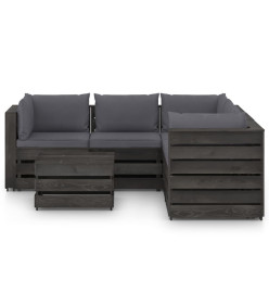 Salon de jardin 6 pcs avec coussins Bois imprégné de gris