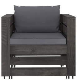 Salon de jardin 8 pcs avec coussins Bois imprégné de gris