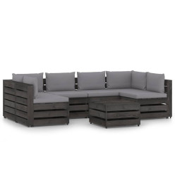 Salon de jardin 7 pcs avec coussins Bois imprégné de gris