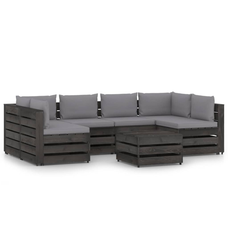 Salon de jardin 7 pcs avec coussins Bois imprégné de gris Salon de jardin 7 pcs avec coussins Bois imprégné de gris