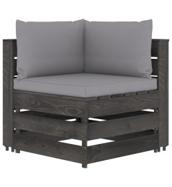 Salon de jardin 7 pcs avec coussins Bois imprégné de gris