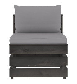Salon de jardin 7 pcs avec coussins Bois imprégné de gris