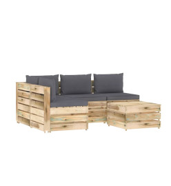 Salon de jardin 5 pcs avec coussins Bois imprégné de vert
