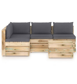 Salon de jardin 5 pcs avec coussins Bois imprégné de vert