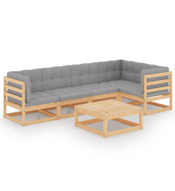Salon de jardin 6 pcs avec coussins Bois de pin massif