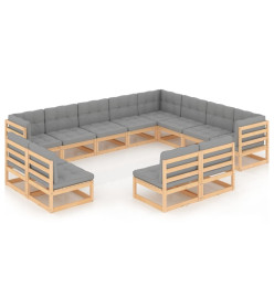 Salon de jardin 12 pcs avec coussins Bois de pin massif