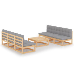 Salon de jardin 7 pcs avec coussins Bois de pin massif