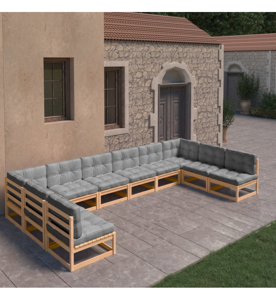 Salon de jardin 10 pcs avec coussins Bois de pin massif Salon de jardin 10 pcs avec coussins Bois de pin massif