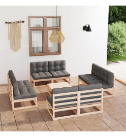 Salon de jardin 9 pcs avec coussins Bois de pin massif