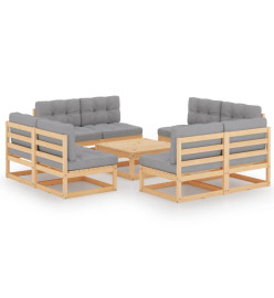 Salon de jardin 9 pcs avec coussins Bois de pin massif
