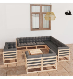 Salon de jardin 12 pcs avec coussins Bois de pin massif