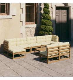 Salon de jardin 10 pcs avec coussins Marron miel Bois de pin