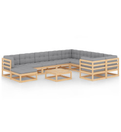 Salon de jardin 11 pcs avec coussins Bois de pin massif
